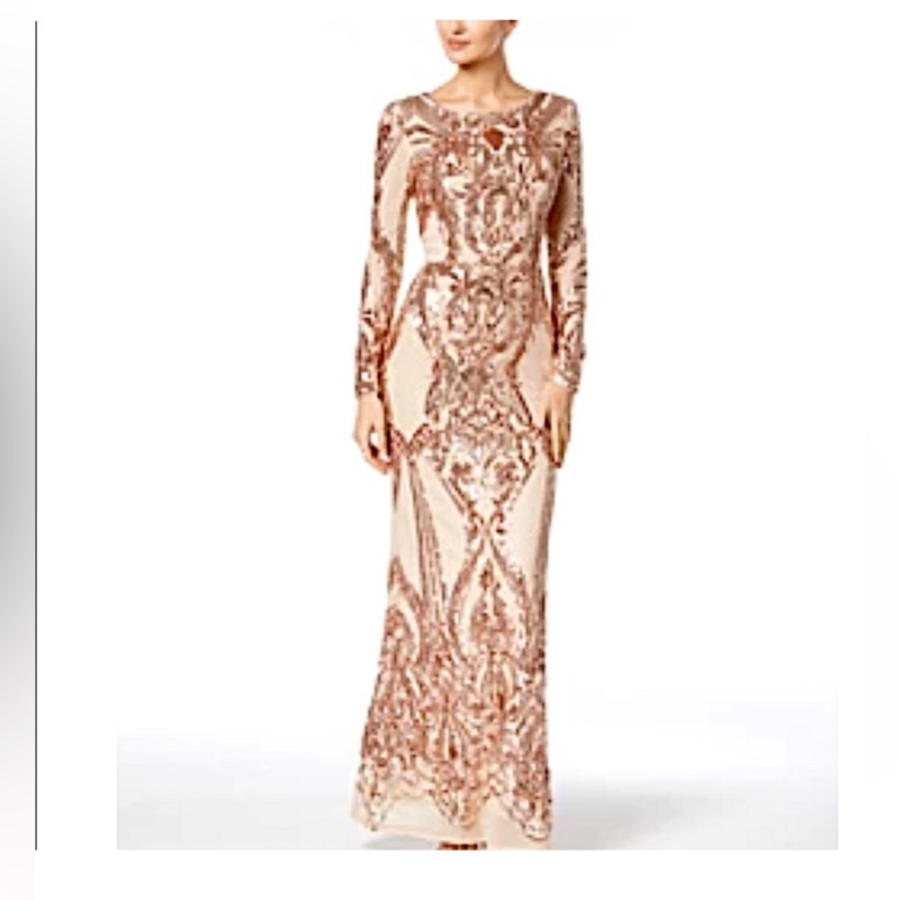 BETSY & ADAM
Long Sleeve Sequin Sheath Gown